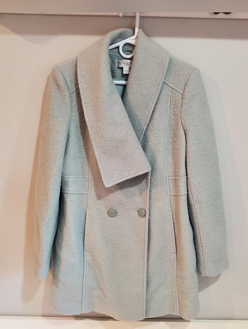 Edina Ronay London Light Blue Boucle Wool Blend Double Breasted Coat Size 12